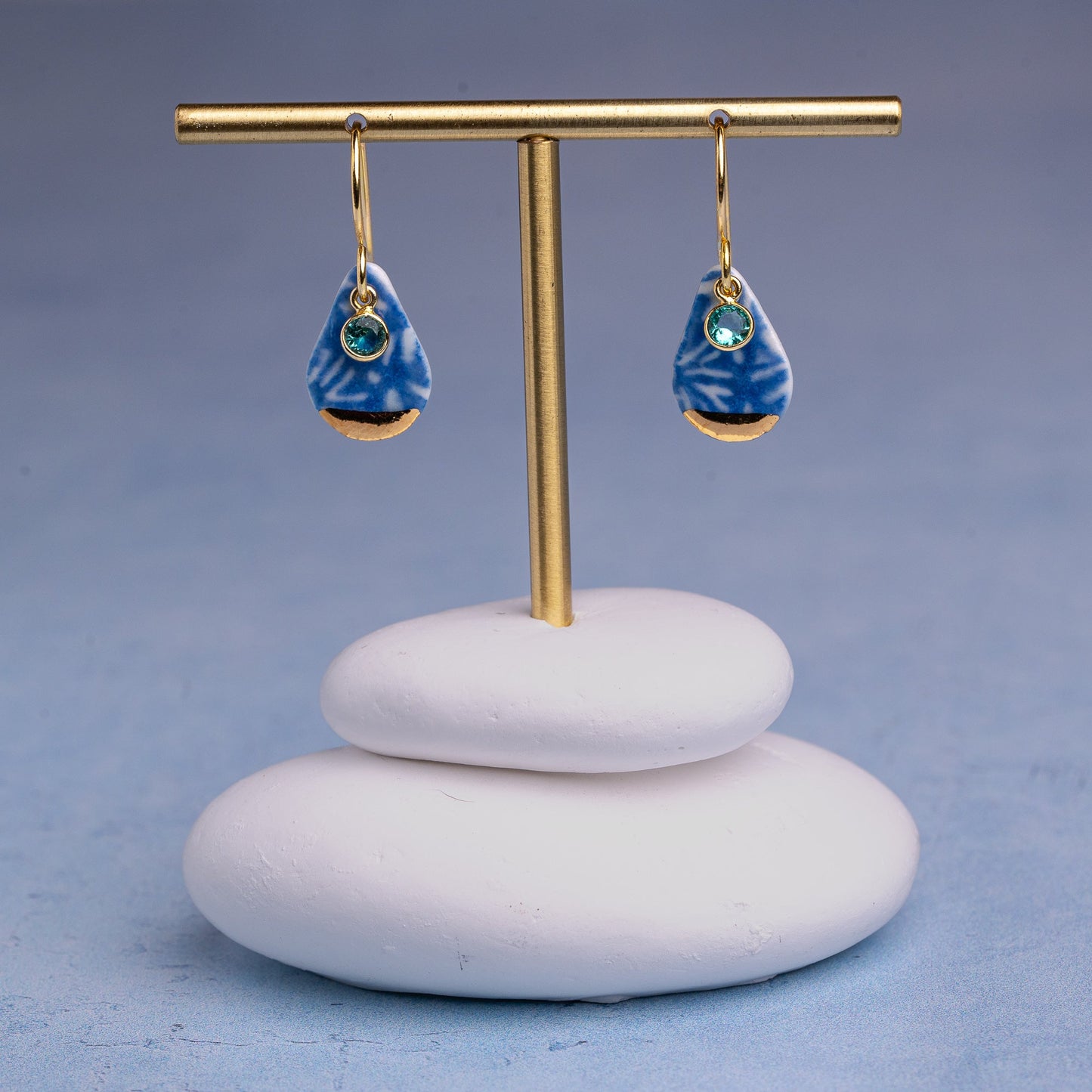 Porcelain Earrings, Small Teardrop, Cobalt Blue