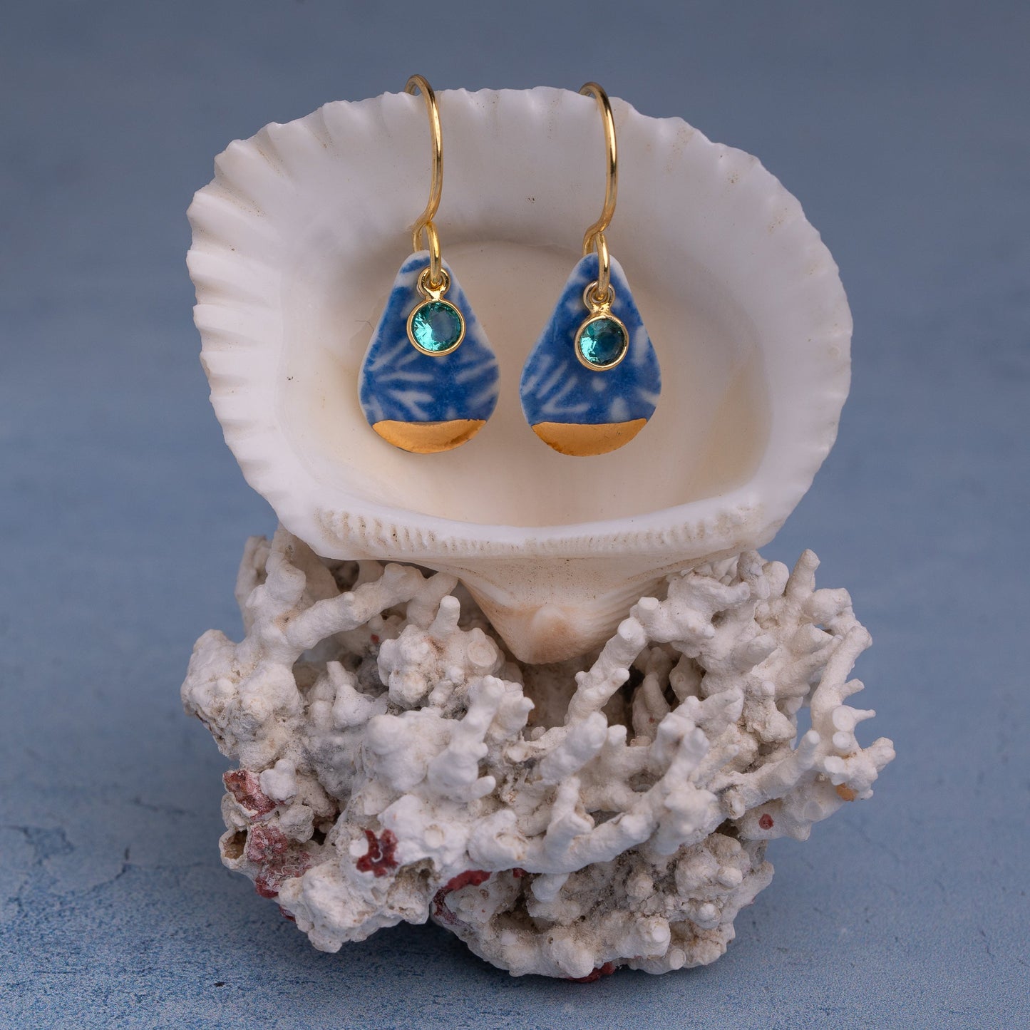 Porcelain Earrings, Small Teardrop, Cobalt Blue