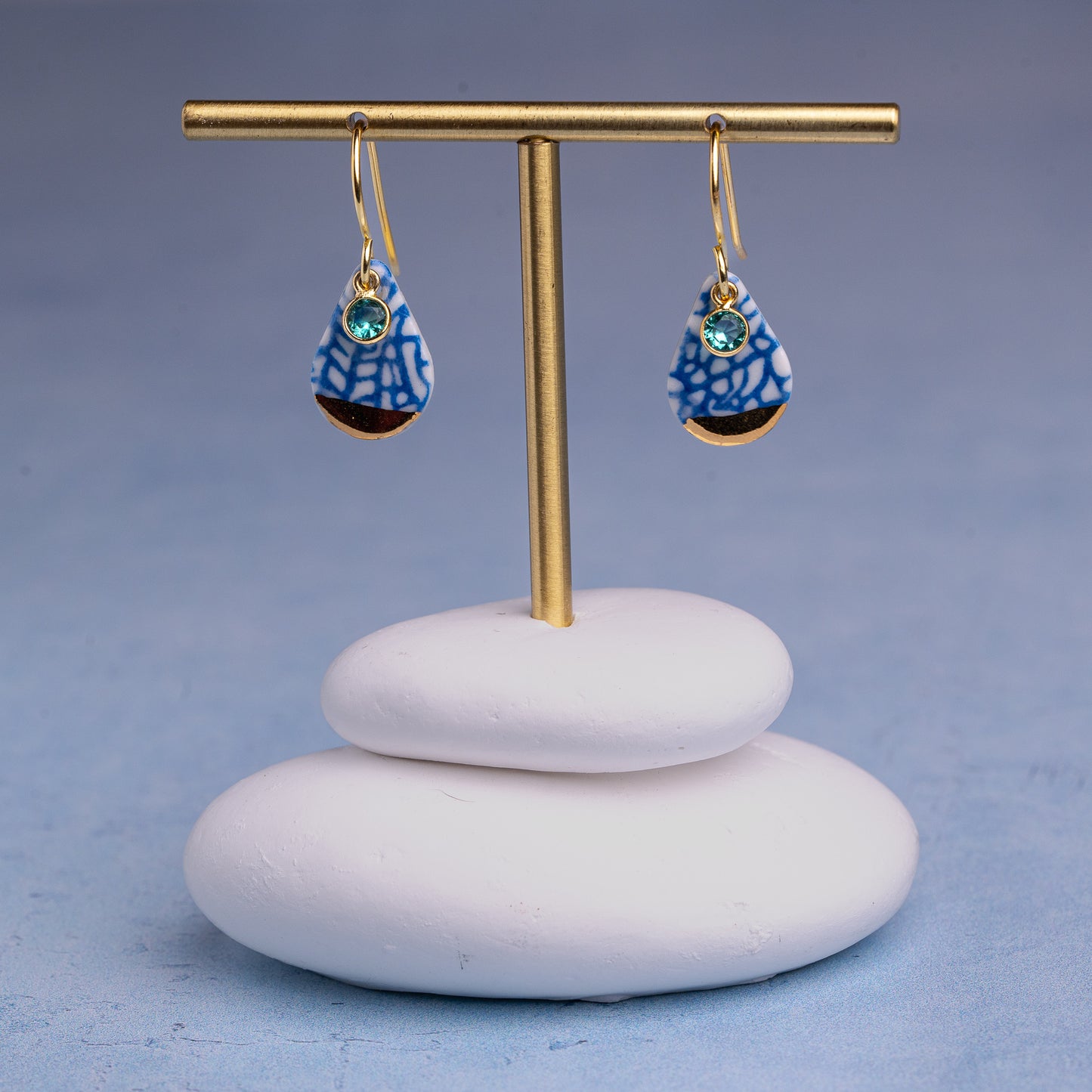 Drop Porcelain earings with 18k painted gold and 18k 2 micron plated earing hooks.