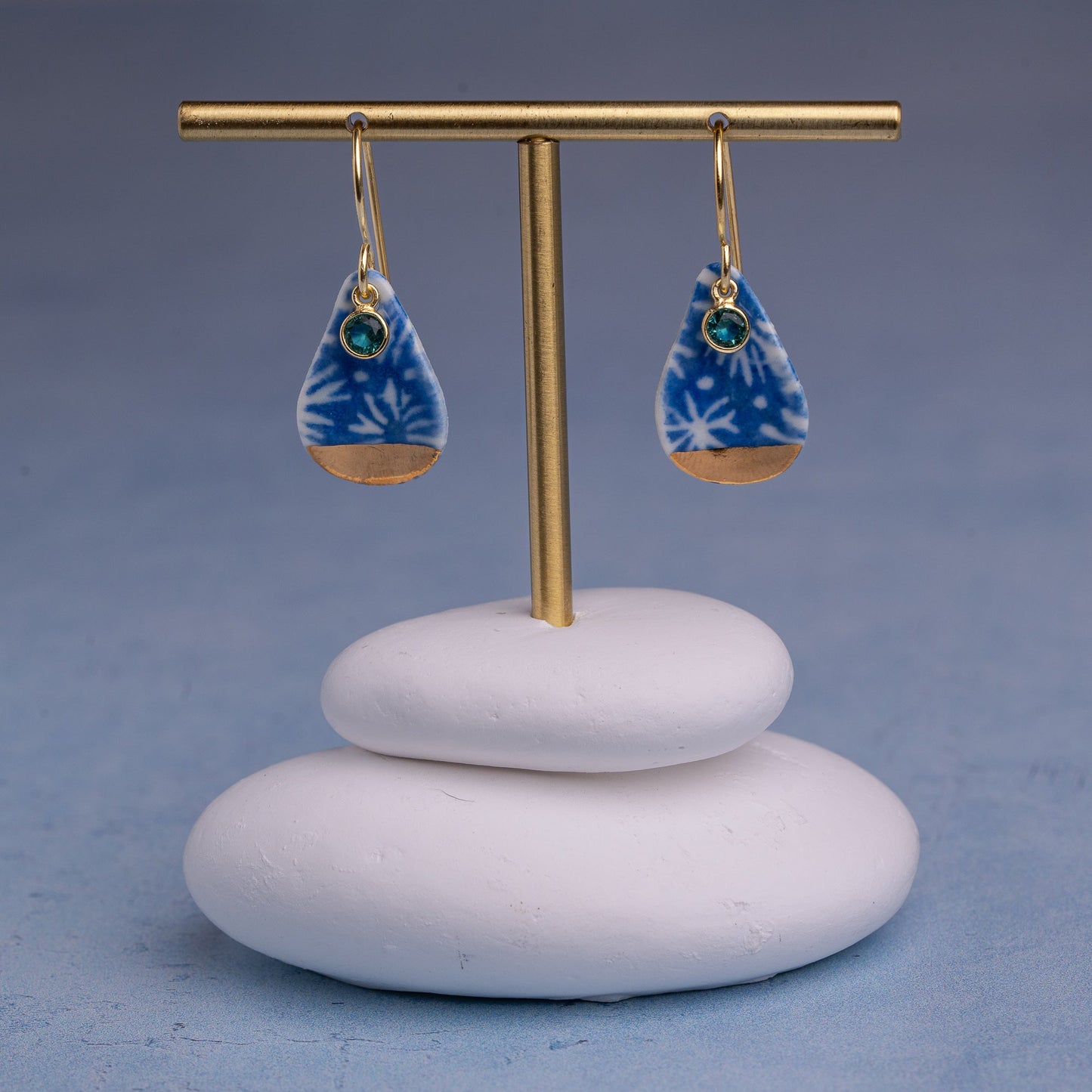 Porcelain Earrings, Medium Teardrop, Cobalt Blue