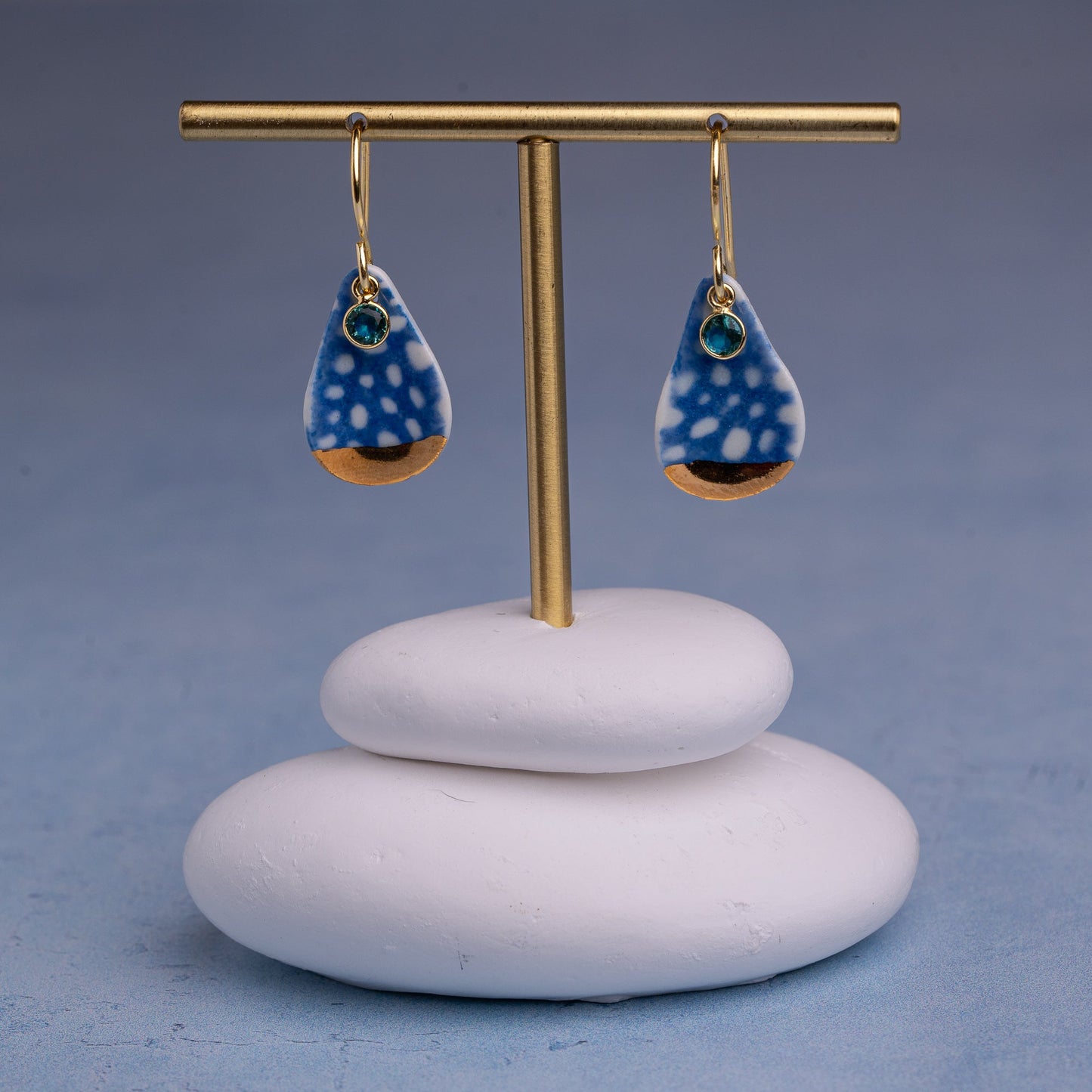 Porcelain Earrings, Medium Teardrop, Cobalt Blue