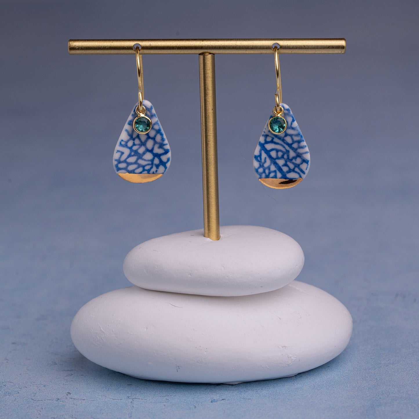 Porcelain Earrings, Medium Teardrop, Cobalt Blue