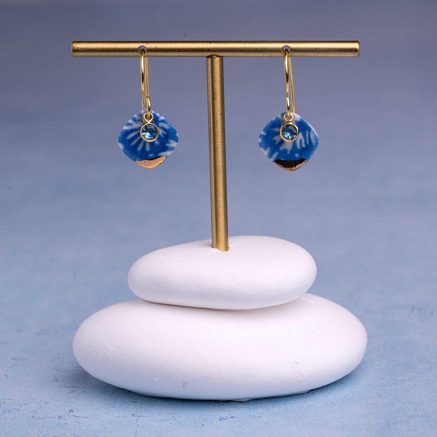 Porcelain Earrings, Small Square, Cobalt Blue