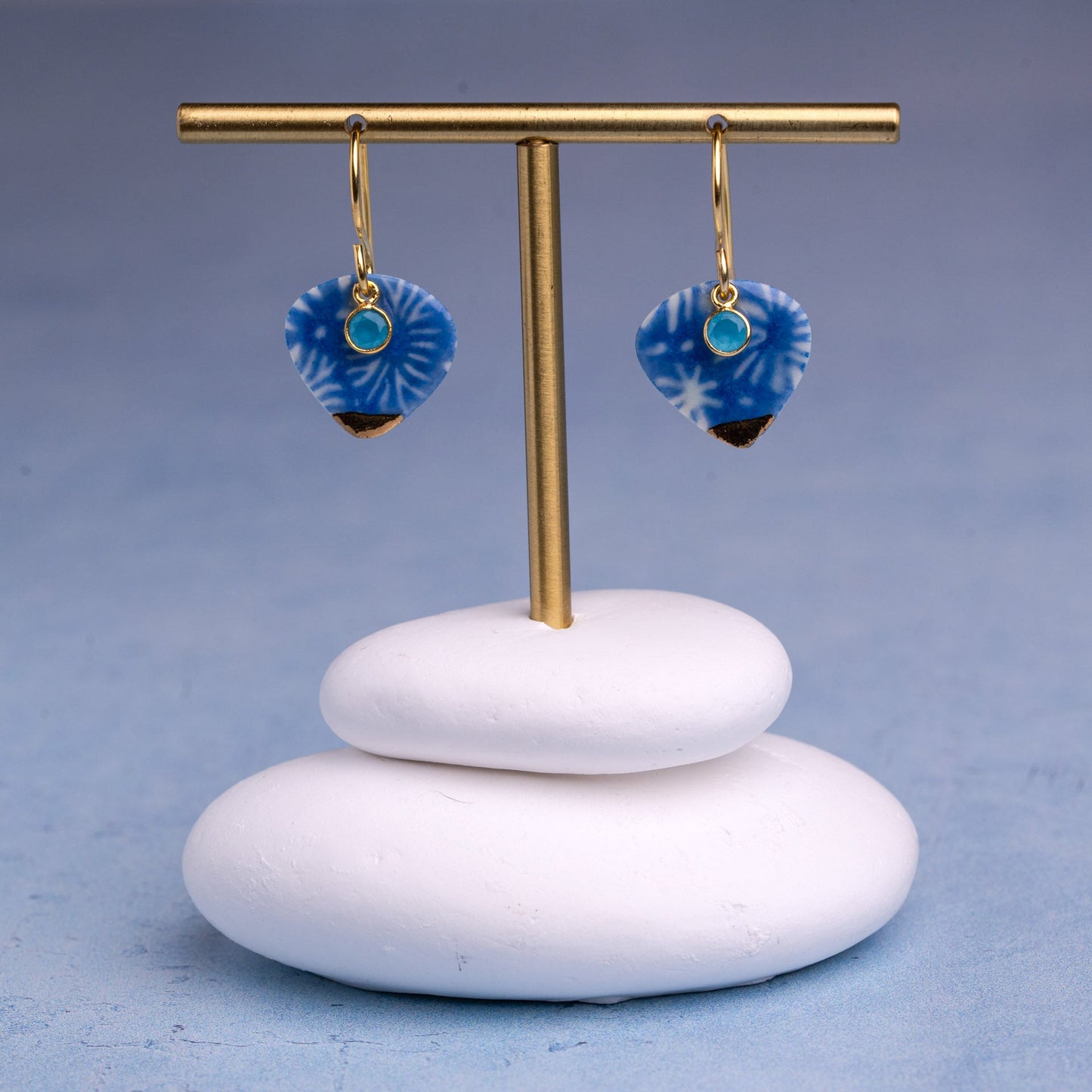 Porcelain Earrings, Medium Heart, Cobalt Blue