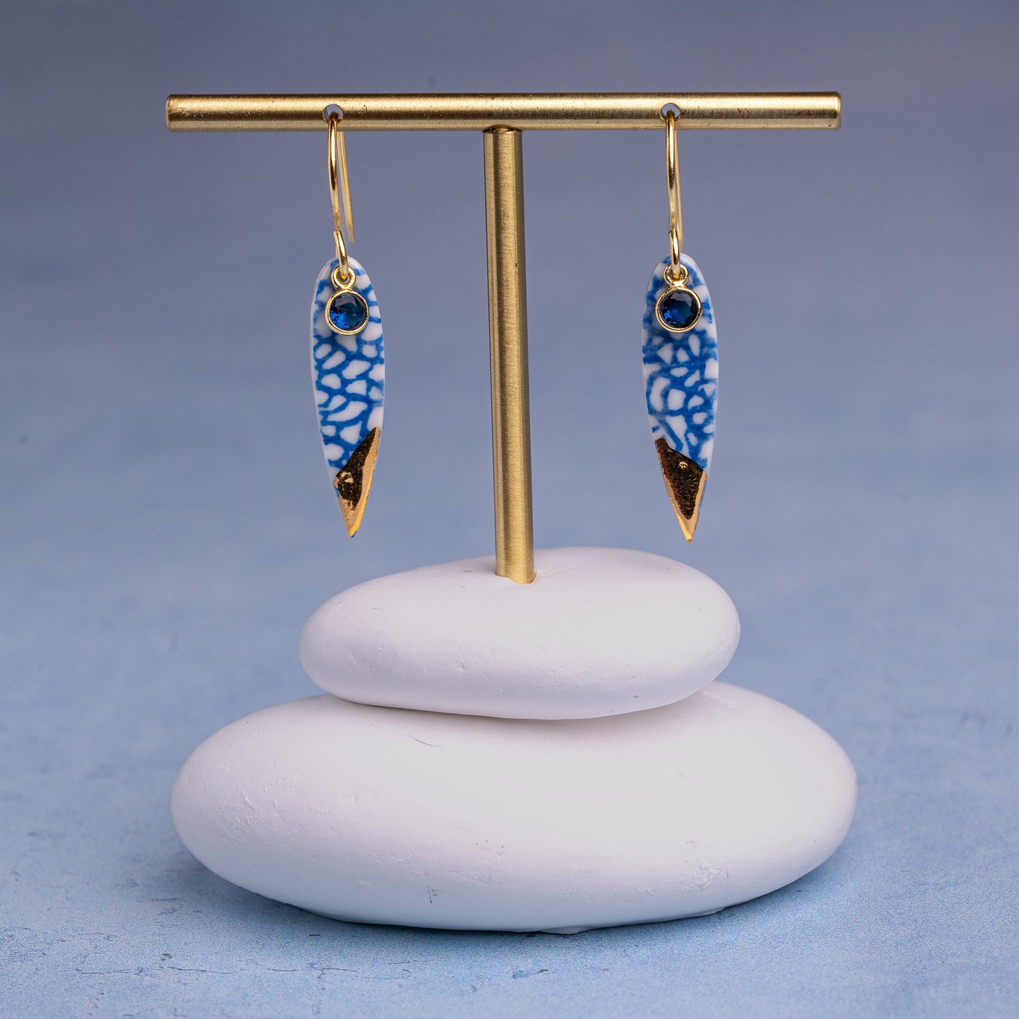 Porcelain Earrings, Small Fish, Cobalt Blue