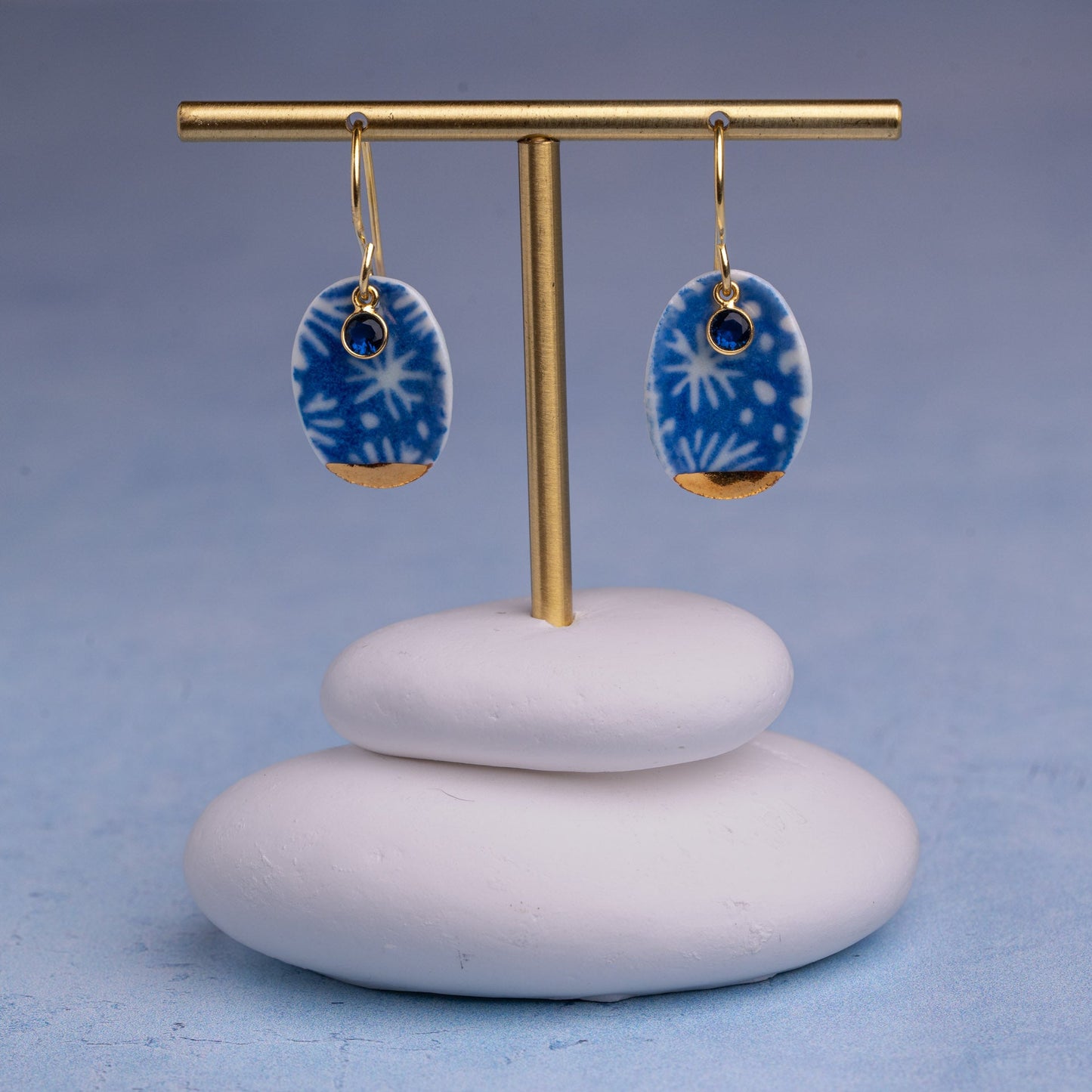 Porcelain Earrings, Medium Round, Cobalt Blue