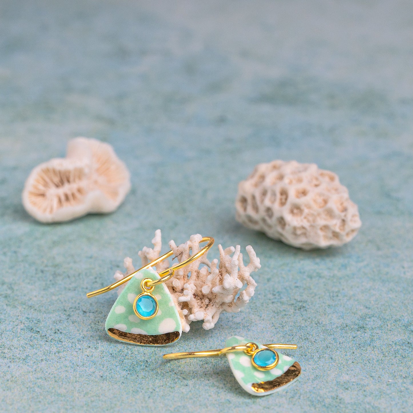 Porcelain Earrings, Small Triangle, Turquoise