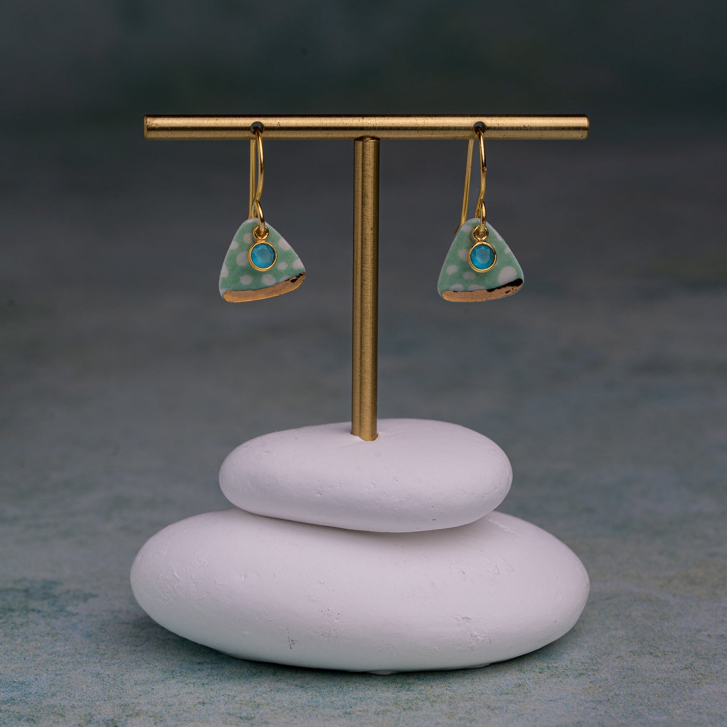 Porcelain Earrings, Small Triangle, Turquoise
