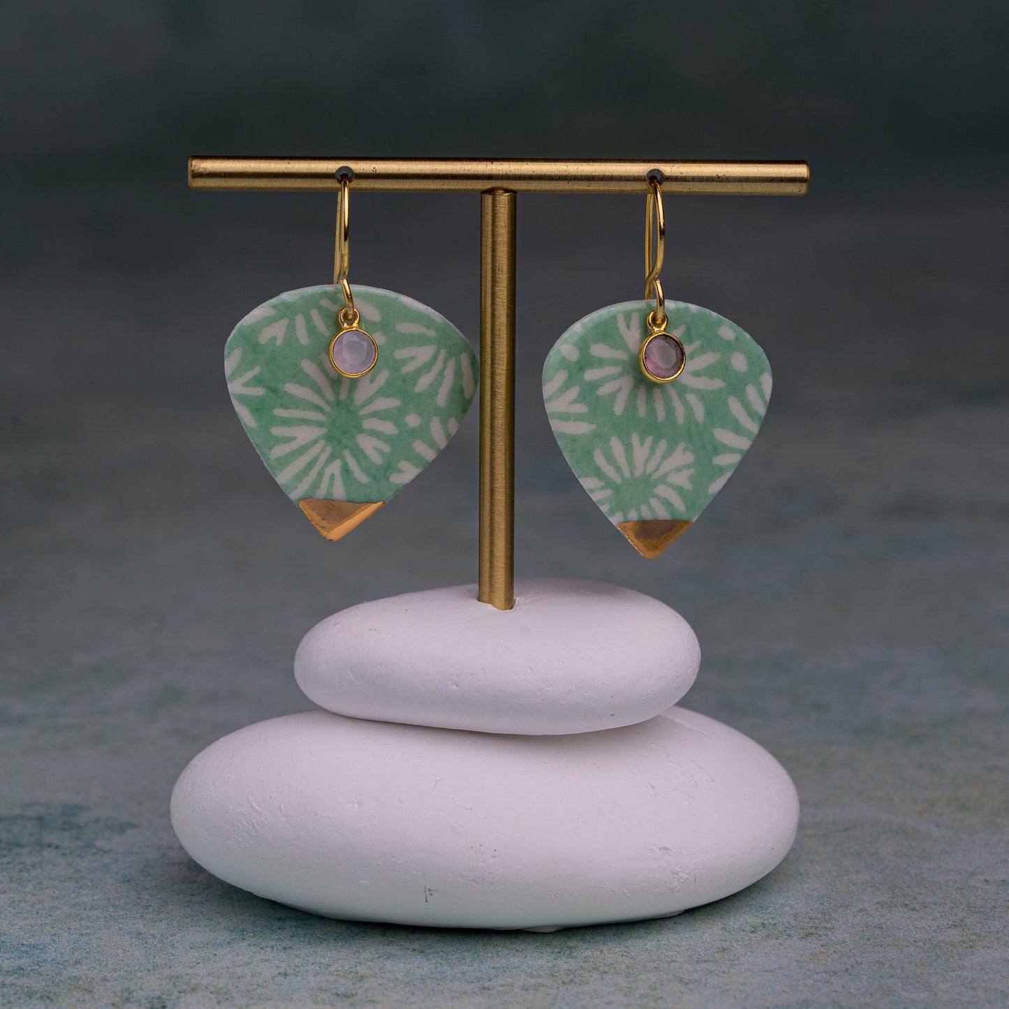 Porcelain Earrings, X Large Heart, Turquoise