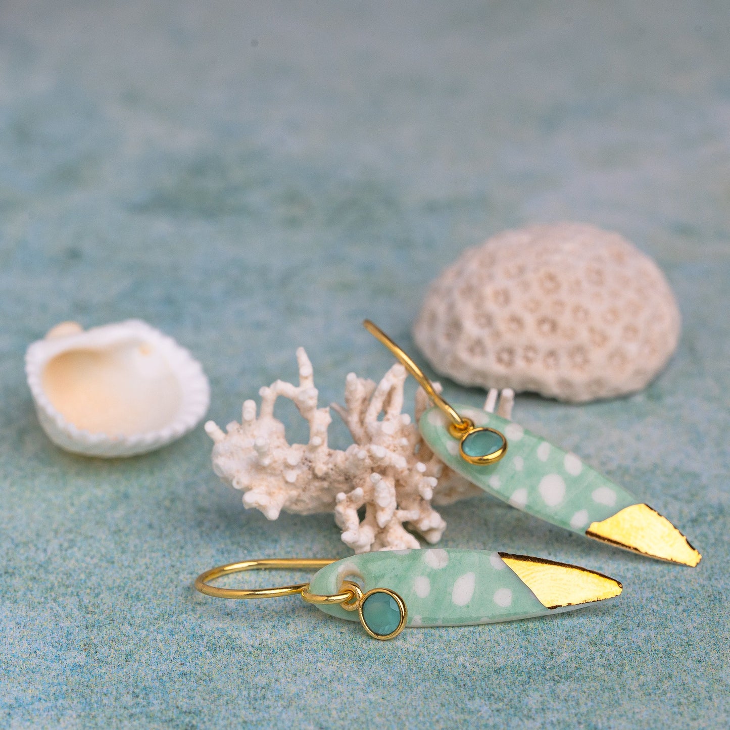 Porcelain Earrings, Small Fish, Turquoise