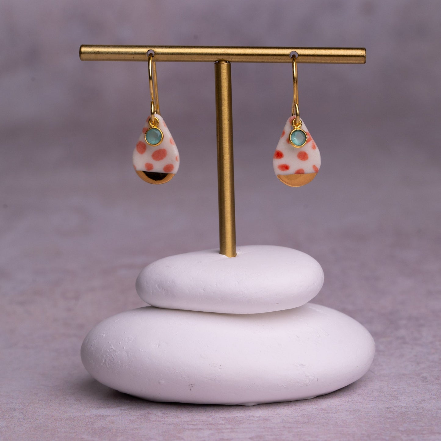 Porcelain Earrings, Small Teardrop, Coral Blush