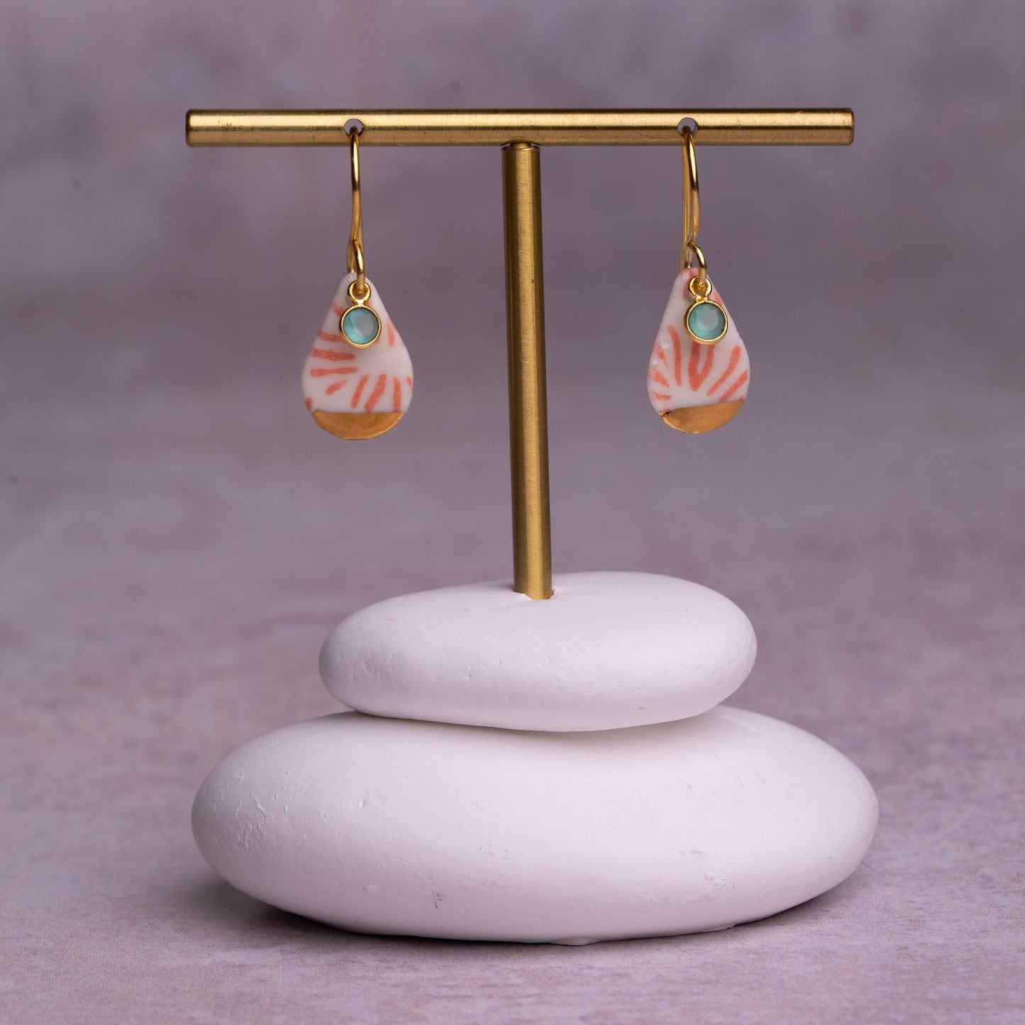 Porcelain Earrings, Small Teardrop, Coral Blush