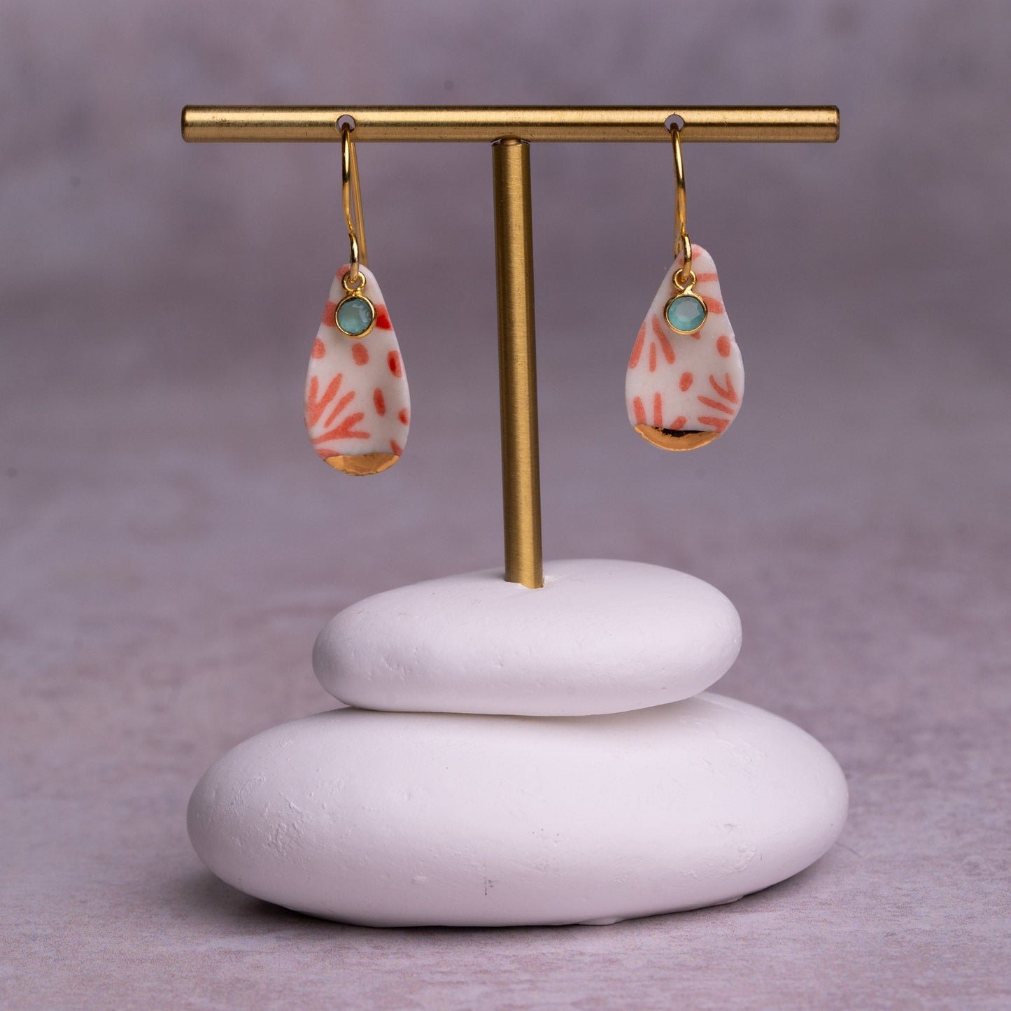 Porcelain Earrings, Medium Teardrop, Coral Blush