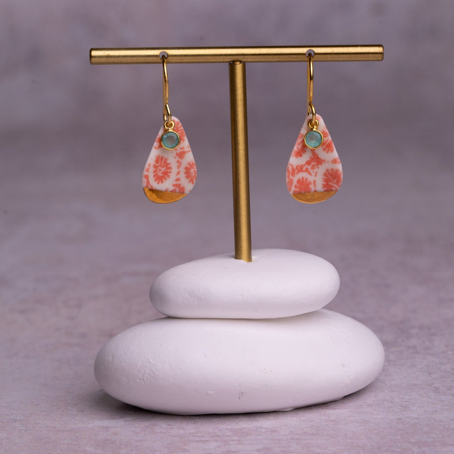 Porcelain Earrings, Medium Teardrop, Coral Blush