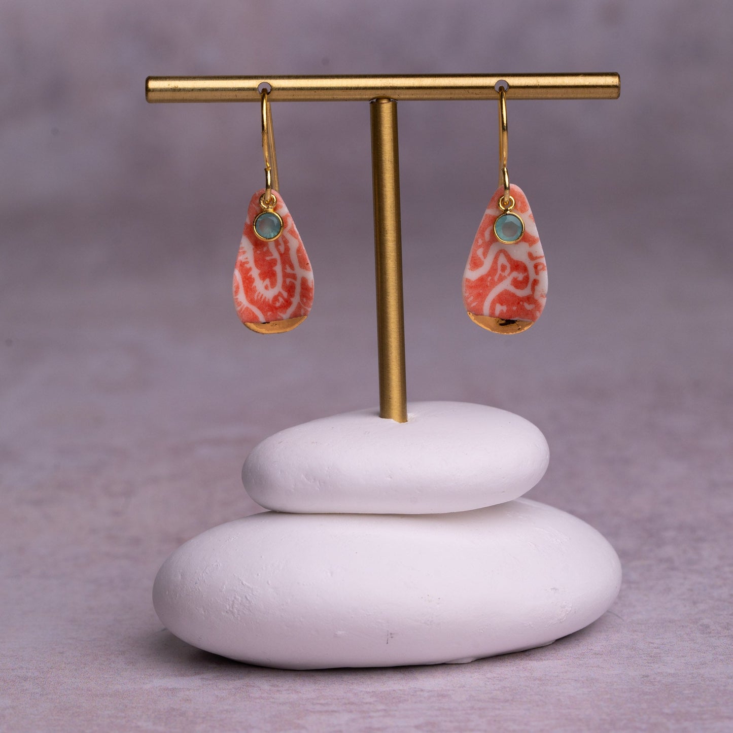 Porcelain Earrings, Medium Teardrop, Coral Blush