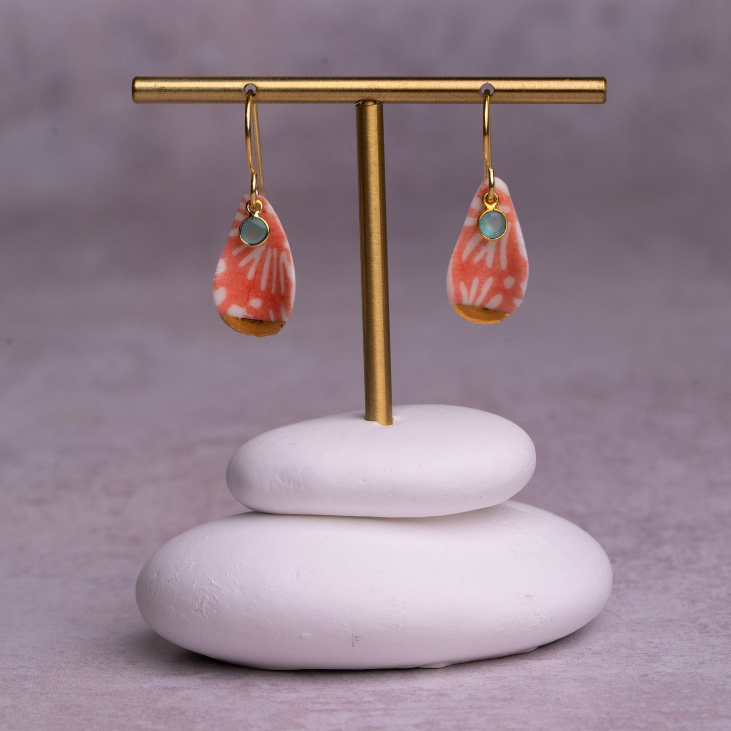 Porcelain Earrings, Medium Teardrop, Coral Blush