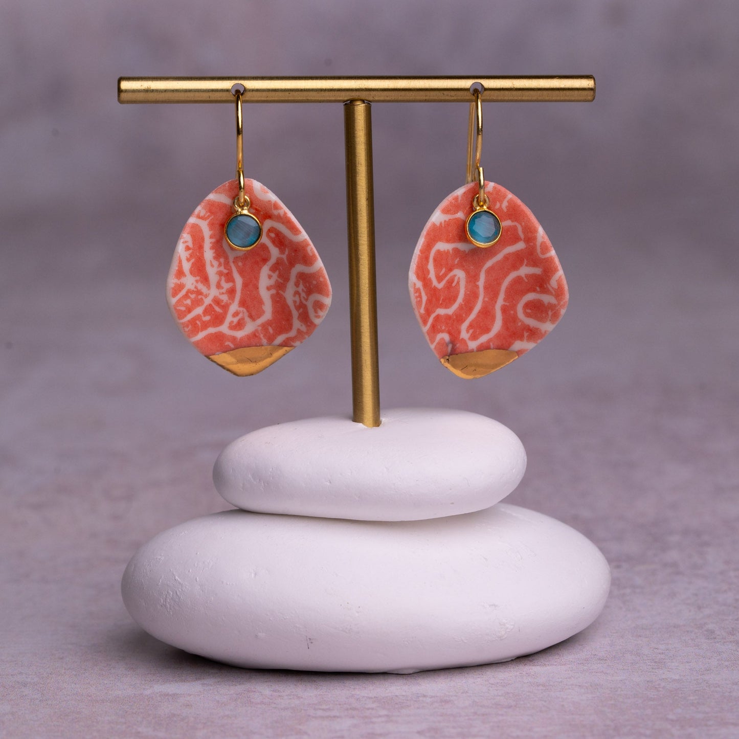Porcelain Earrings , X Large Square, Coral Blush
