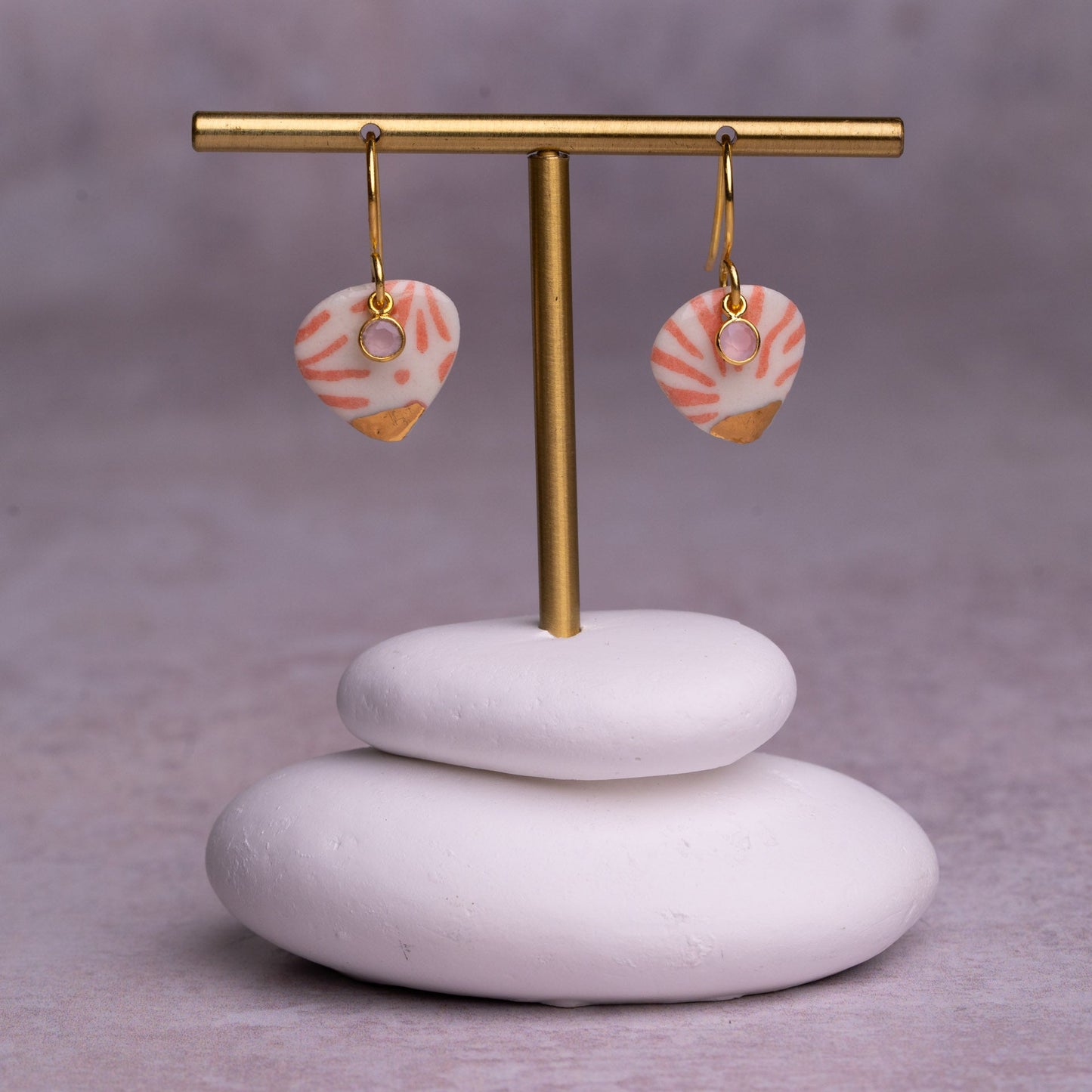 Porcelain Earrings, Medium Heart, Coral Blush