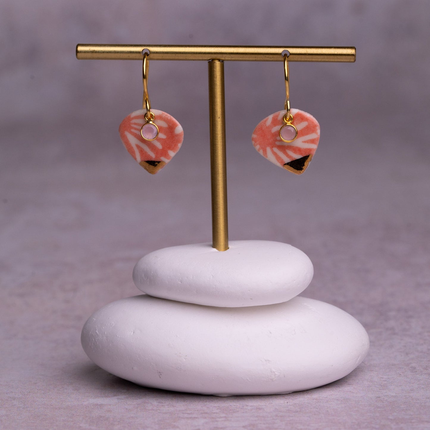 Porcelain Earrings, Medium Heart, Coral Blush