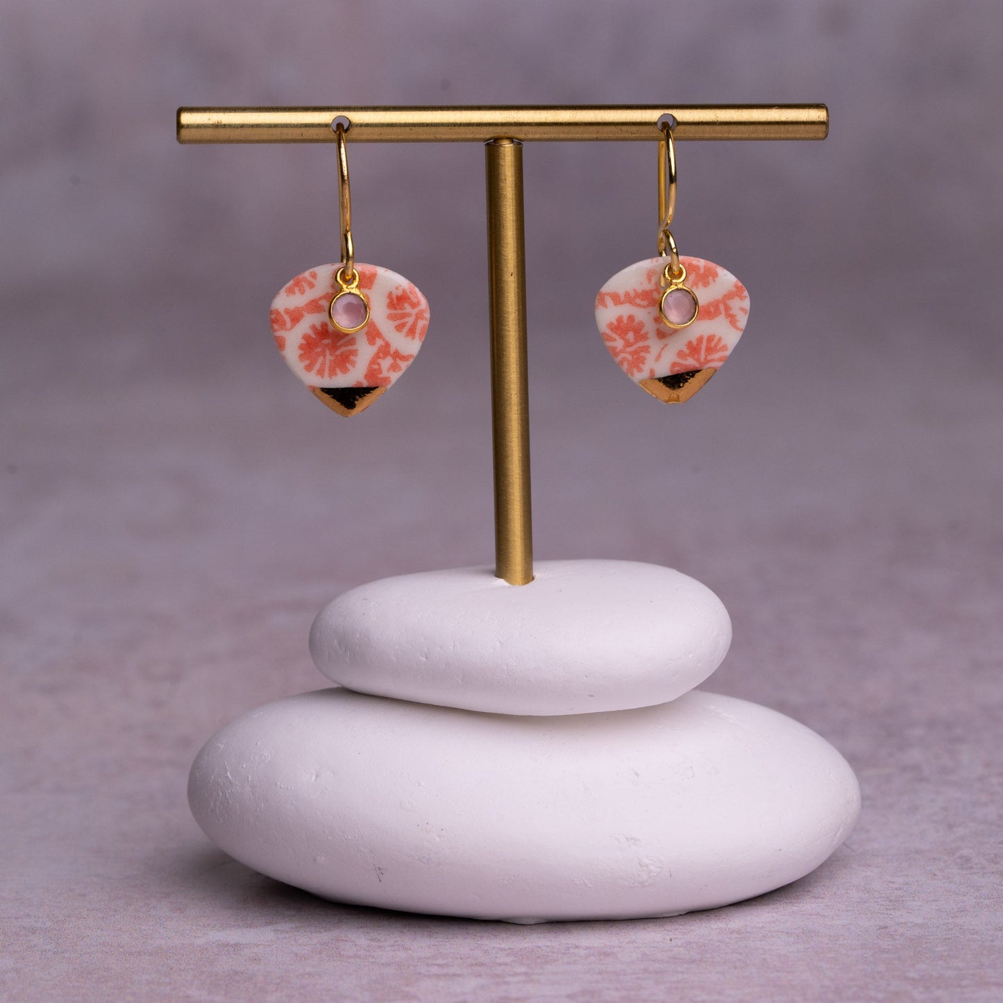 Porcelain Earrings, Medium Heart, Coral Blush