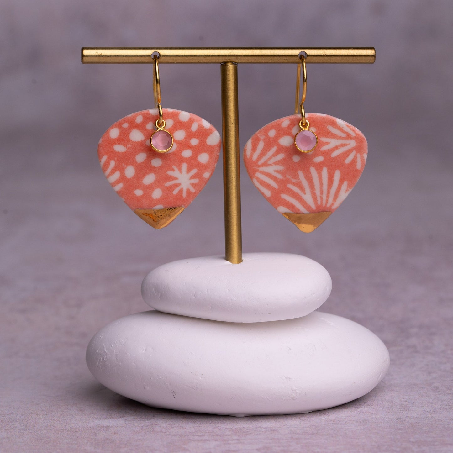 Porcelain Earrings, X Large Heart, Coral Blush