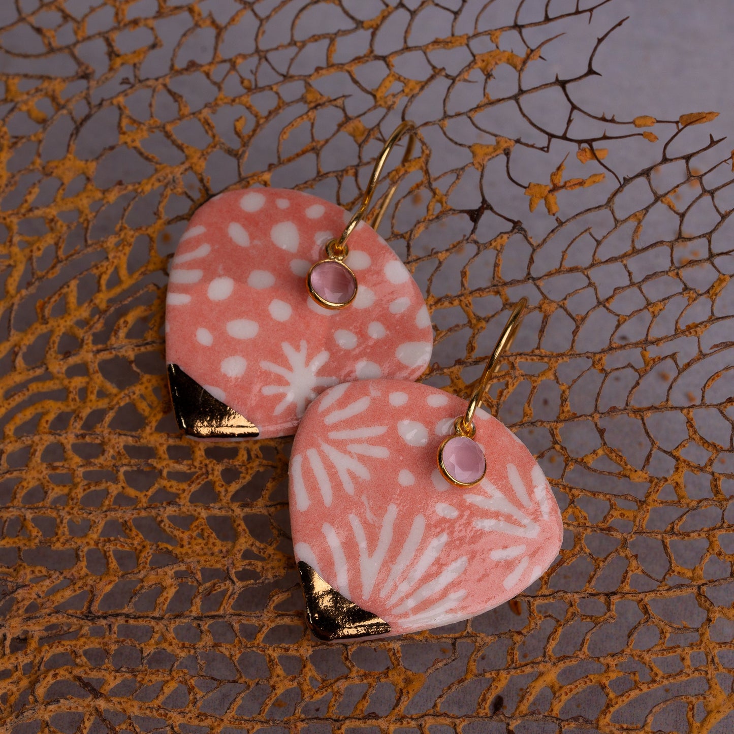 Porcelain Earrings, X Large Heart, Coral Blush