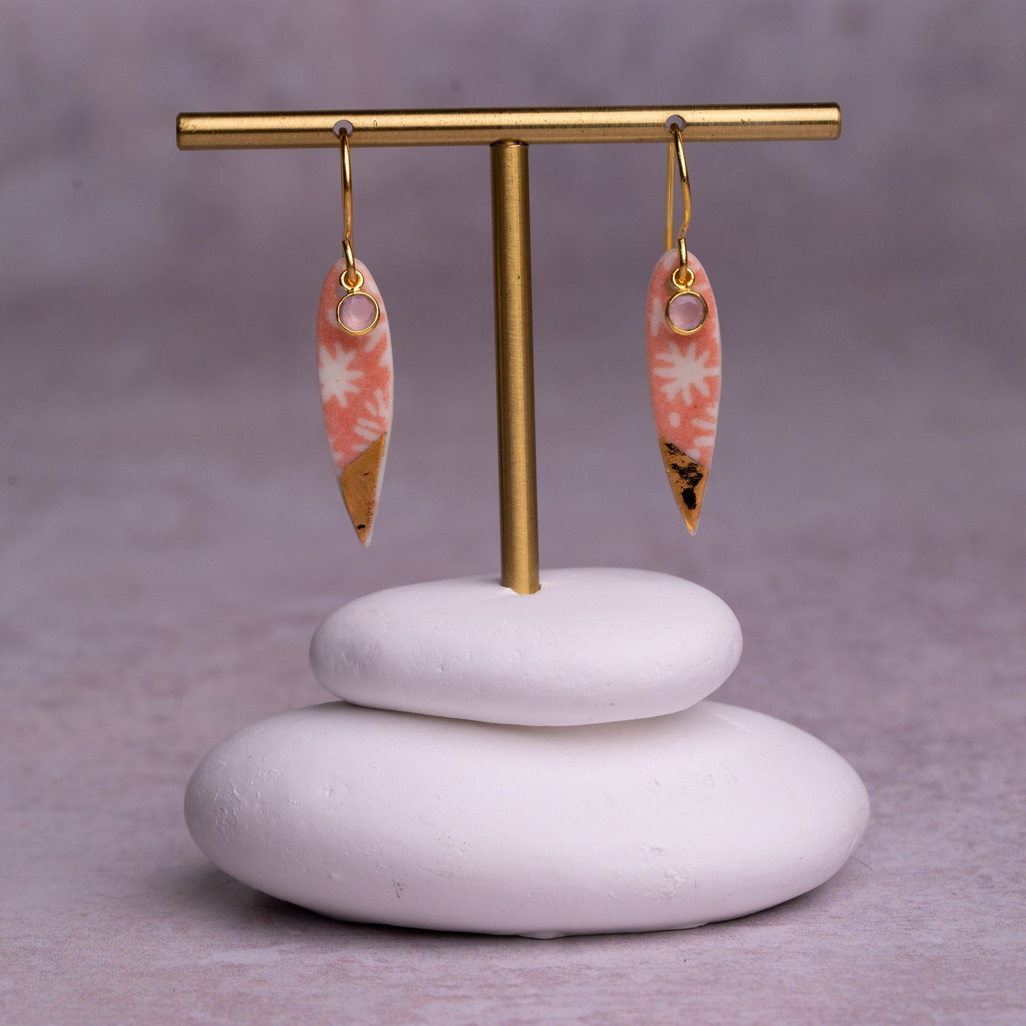 Porcelain Earrings, Small Fish, Coral Blush