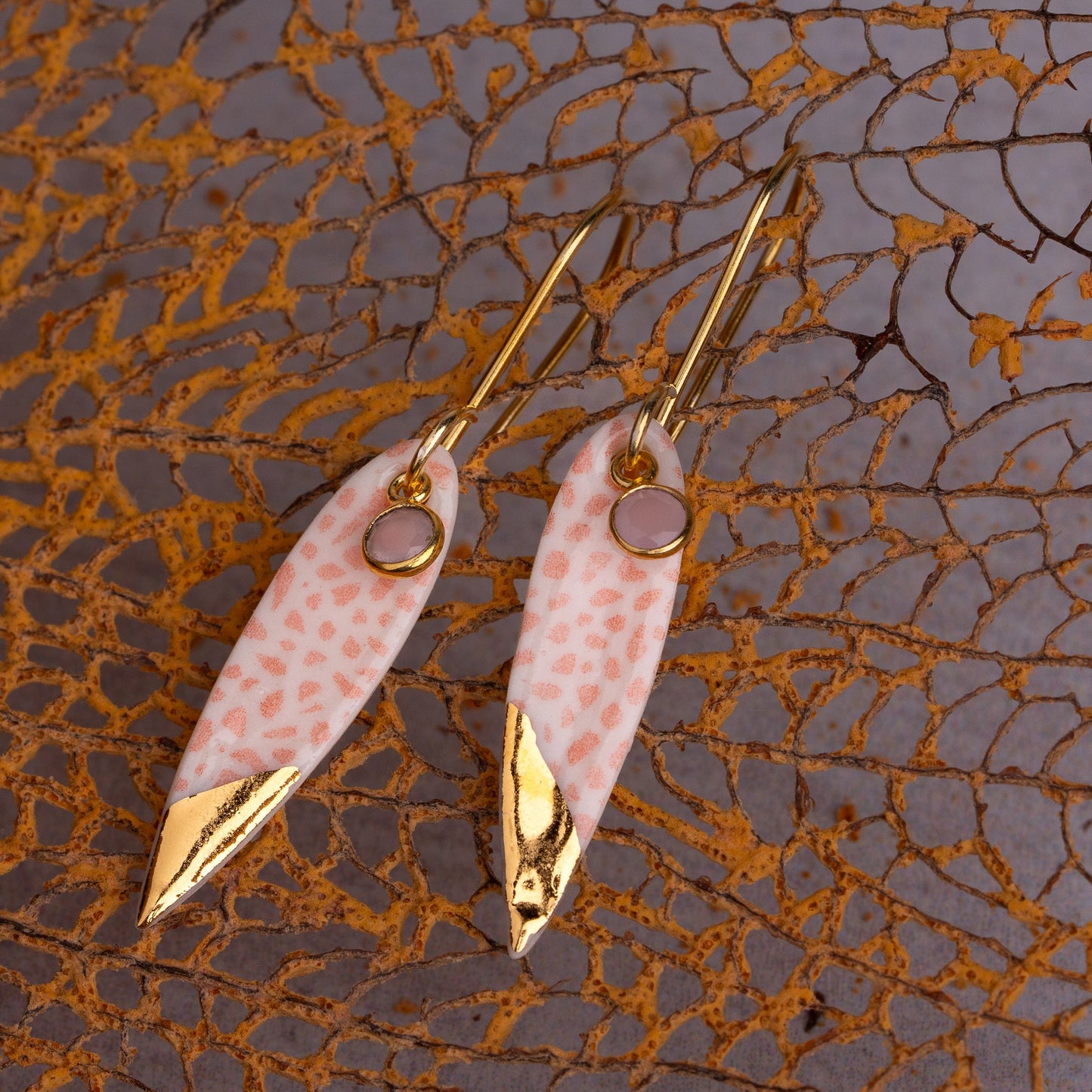Porcelain Earrings, Small Fish, Coral Blush