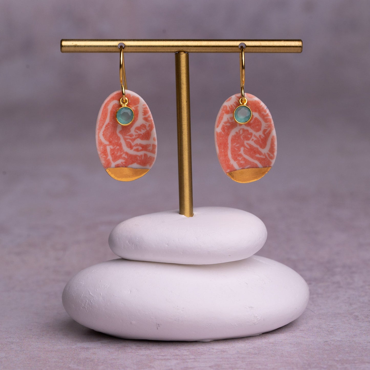 Porcelain Earrings, Large Round, Coral Blush