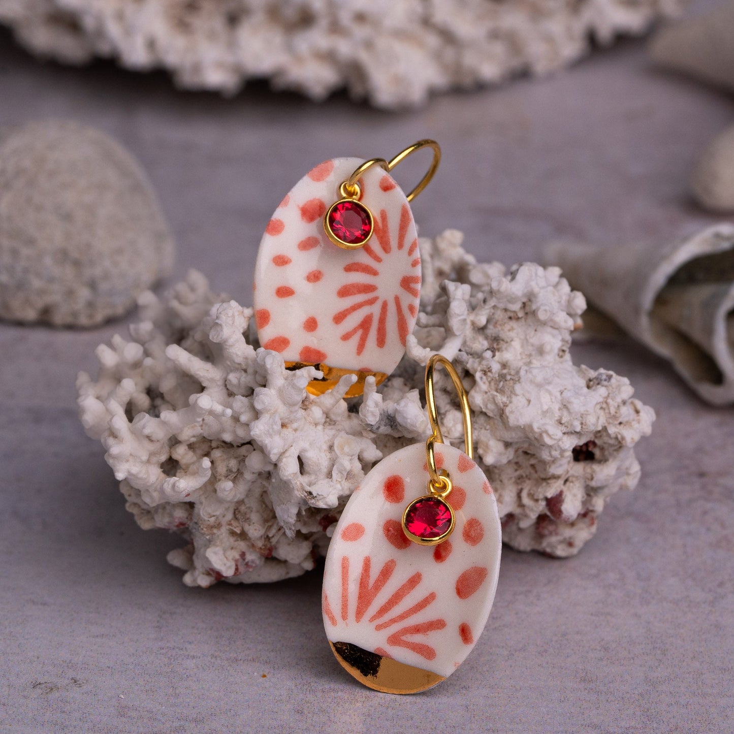 Porcelain Earrings, Large Round, Coral Blush