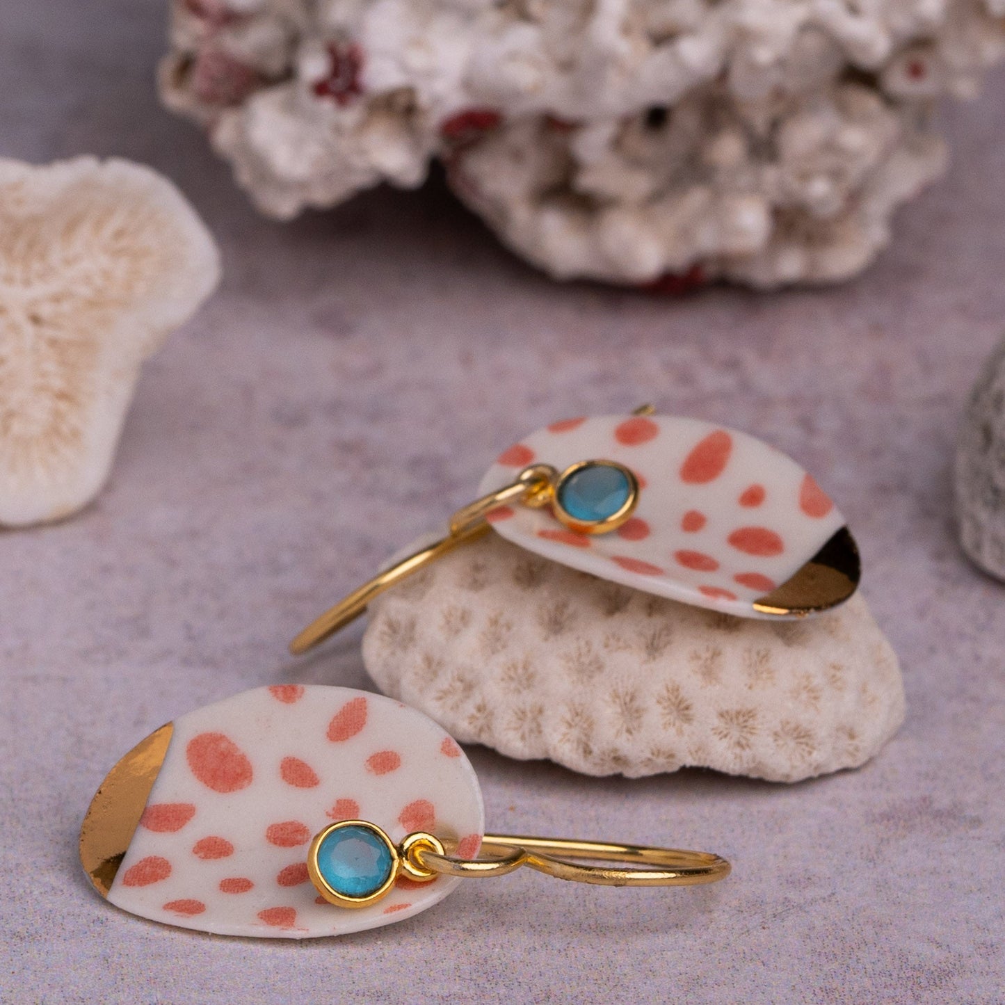 Porcelain Earrings, Large Round, Coral Blush