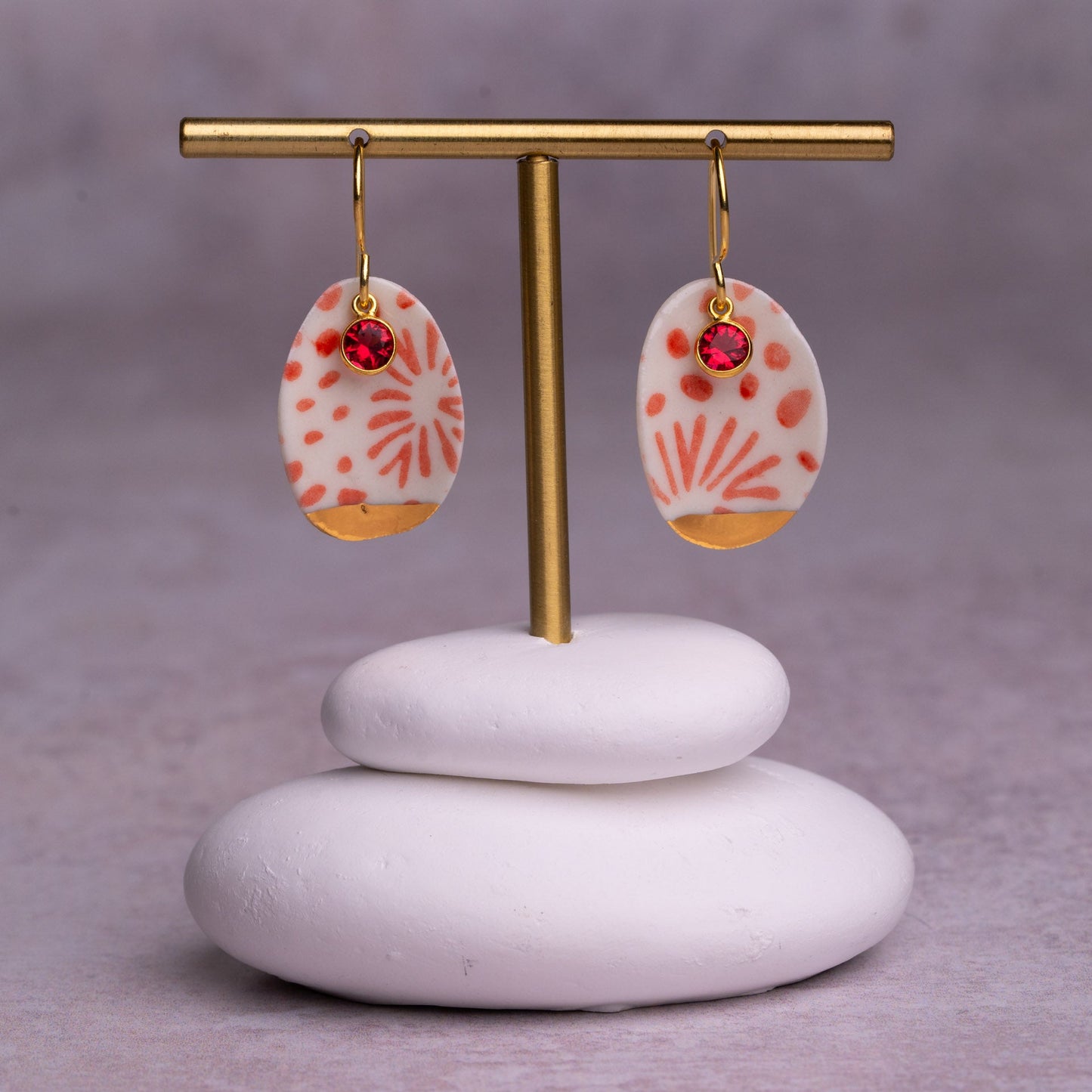 Porcelain Earrings, Large Round, Coral Blush