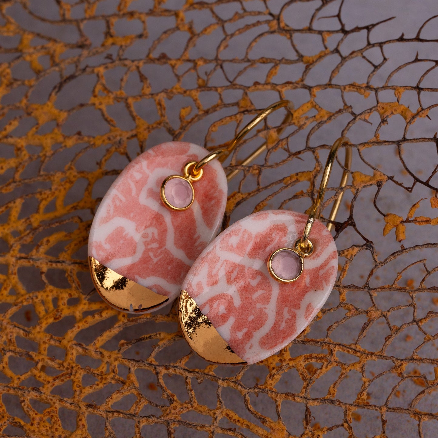 Porcelain Earrings, Large Round, Coral Blush