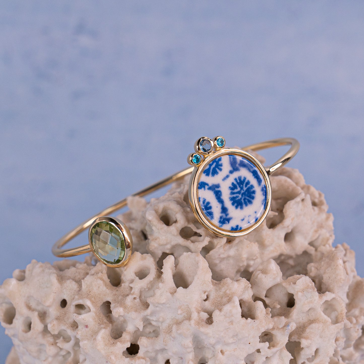 Porcelain Bangle with Iolite & Amethyst