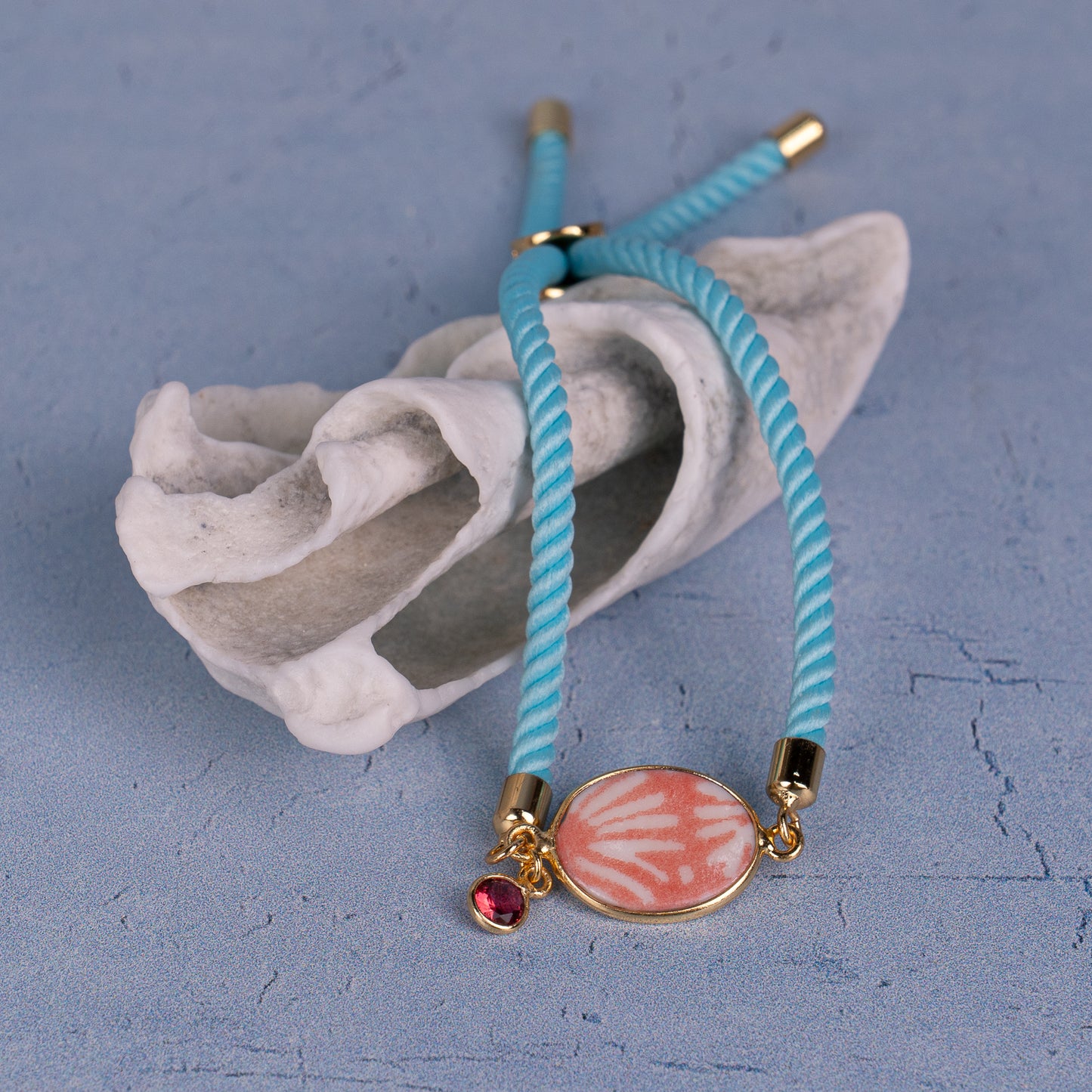 Oval Bracelet Colorful Cord + Ceramic + Gem - Small