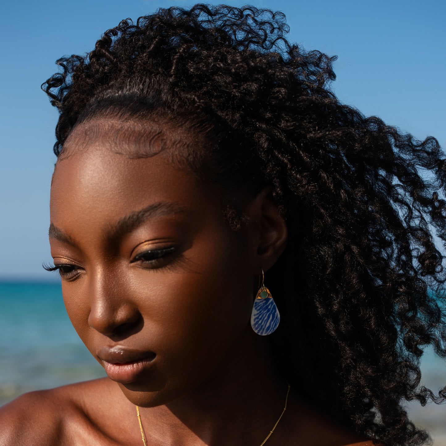 Porcelain Earrings, Small Teardrop, Cobalt Blue