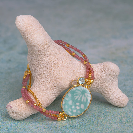 Porcelain beaded Bracelet with Mixed Gems