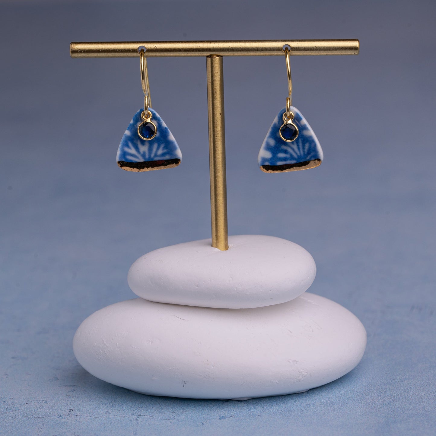 Porcelain Earrings, Medium Triangle, Cobalt Blue