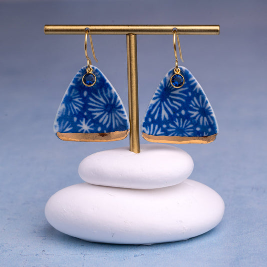 Porcelain Earrings, X Large Triangle, Cobalt Blue