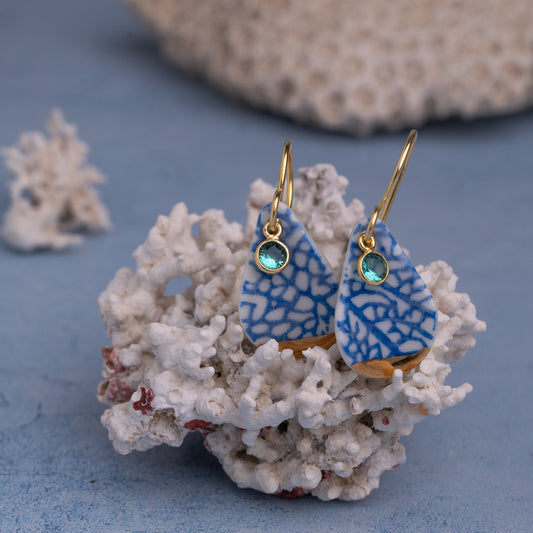 Porcelain Earrings, Medium Teardrop, Cobalt Blue