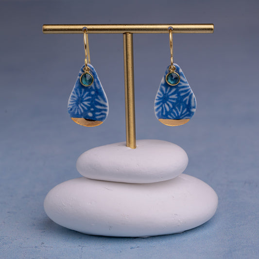 Porcelain Earrings, Large Teardrop, Cobalt Blue