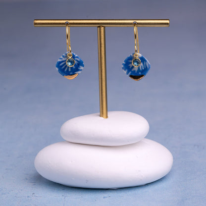 Porcelain Earrings, Small Square, Cobalt Blue