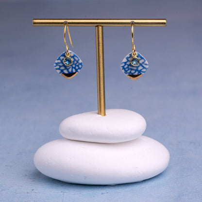 Porcelain Earrings, Small Square, Cobalt Blue