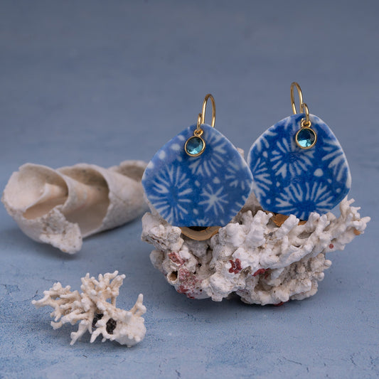 Porcelain Earrings, Large Square, Cobalt Blue