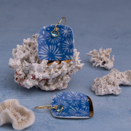 Porcelain Earrings, X Large Square, Cobalt Blue