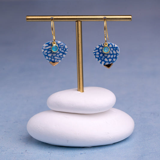Porcelain Earrings, Medium Heart, Cobalt Blue