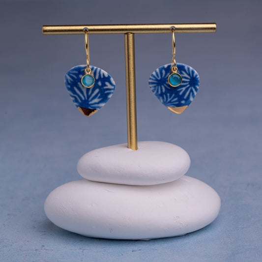 Porcelain Earrings, Large Heart, Cobalt Blue