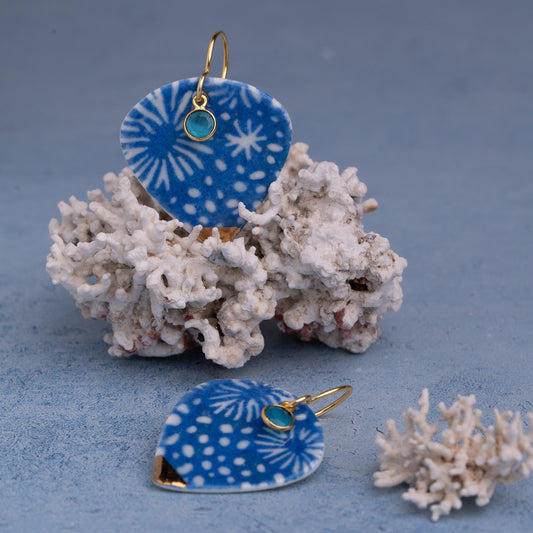 Porcelain Earrings, X Large Heart, Cobalt Blue