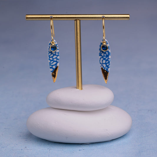 Porcelain Earrings, Small Fish, Cobalt Blue