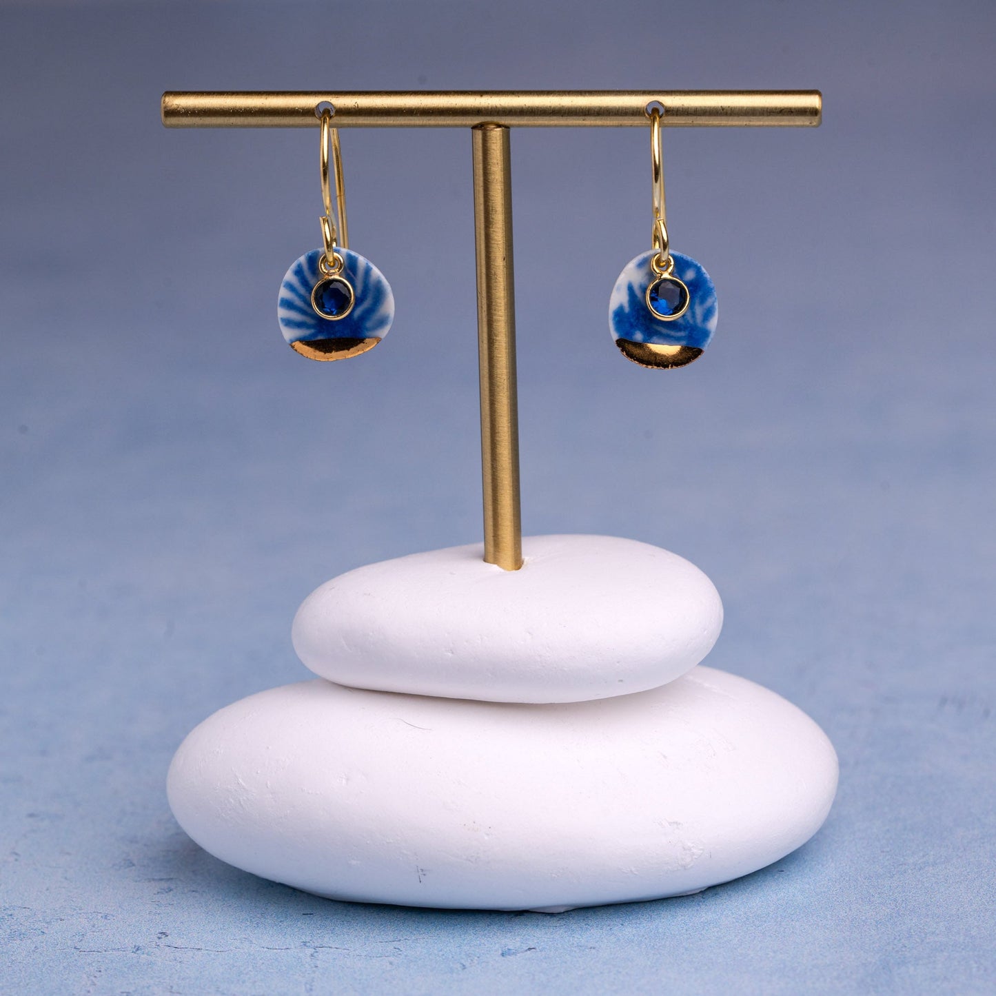 Porcelain Earrings, Small Round, Cobalt Blue